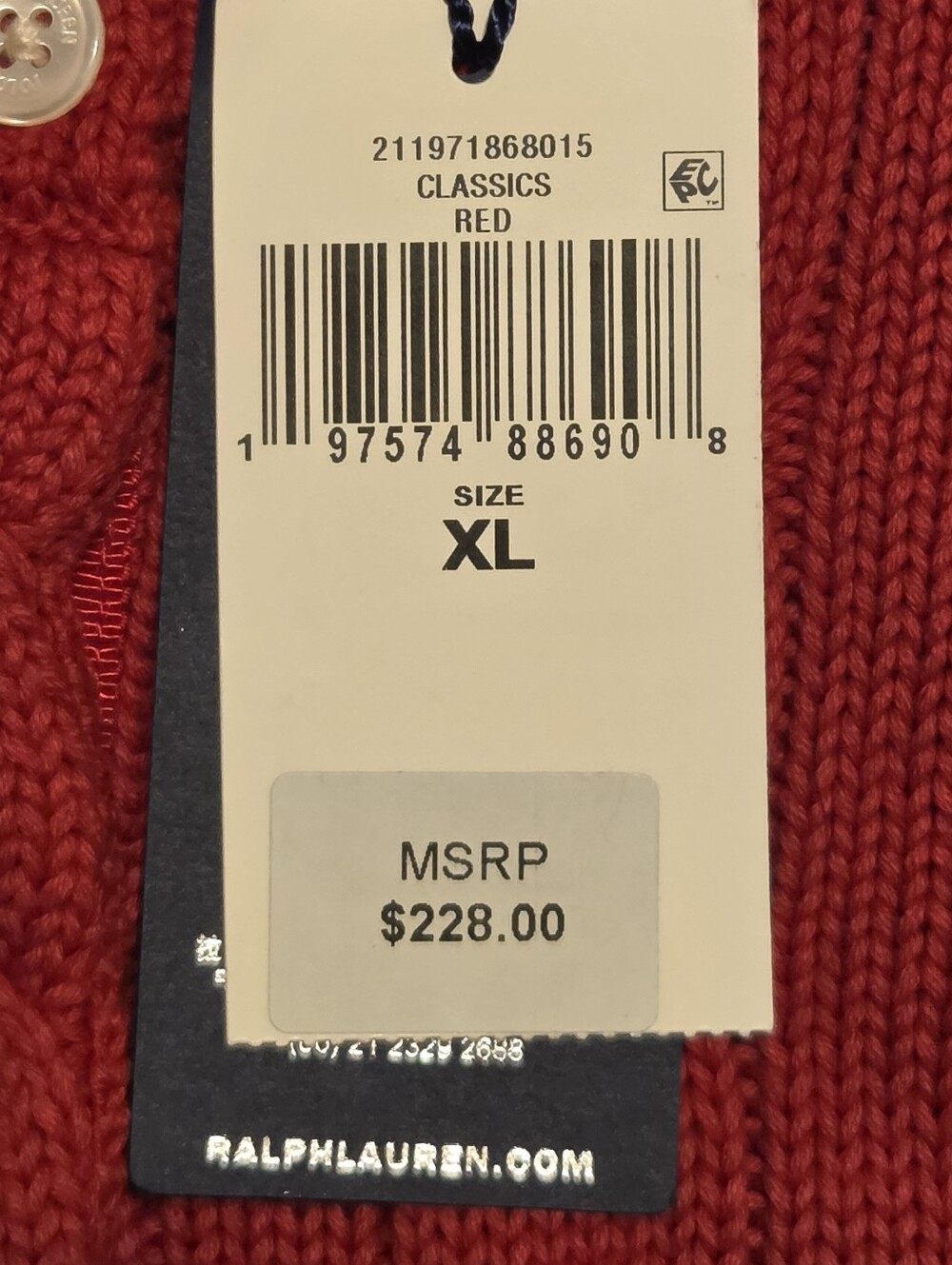 Women Polo Ralph Lauren Cable Knit Cotton Crewneck Cardigan. Size XL. Red. NWT - Picture 6 of 9